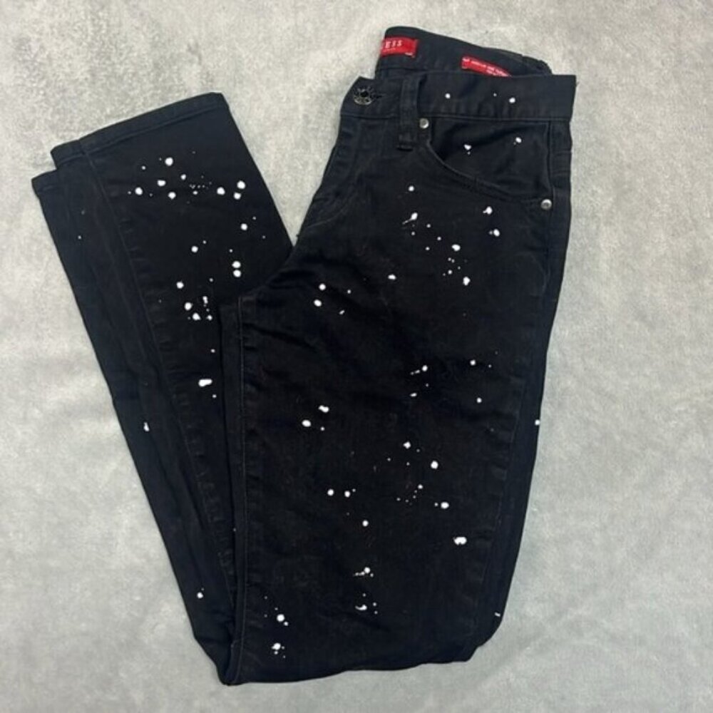 Guess Paint Splatter Black Tapered Slim Denim Jeans
